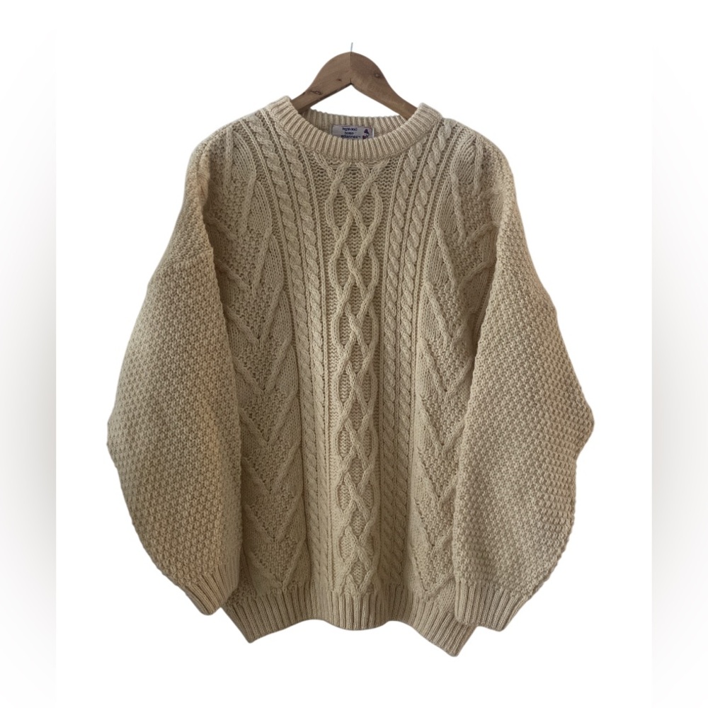 HIGHLAND HOME INDUSTRIES Scottish Wool Cable Knit Sweater  size XL fisherman - Picture 4 of 11